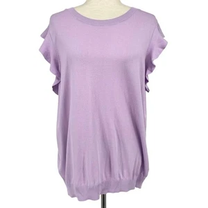 HALOGEN NWT Purple Ruffle Sleeve Knit Blouse Plus Size 1X Chic Feminine Summer - Picture 1 of 7