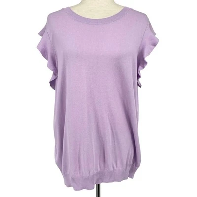Blusa HALOGEN NUEVA CON ETIQUETAS Púrpura Manga Volantes Tejida Talla Grande 1X Elegante Femenina Verano Foto 1 de 4
