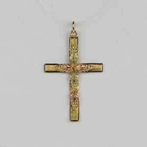 10k Yellow/Black Hills Gold Women's Large Cross Necklace Pendant - Picture 1 of 2