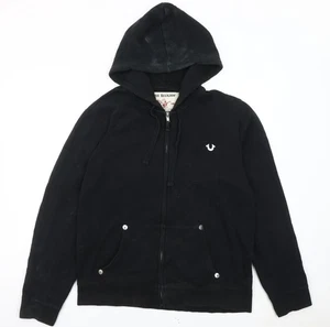 True Religion Men’s Black Full Zip Hoodie Size L Logo Graphic Cotton - Picture 1 of 12