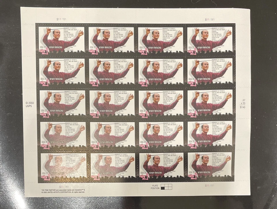 US 3839 Henry Mancini Composer, Sheet/20, Mint NH, Face $7.40 - Image 1 of 1