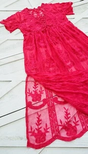 Plus Size Boho Crochet Lace Maxi Dress Long Kimono Duster Cover Up 2X/3X Fuchsia - Picture 1 of 11