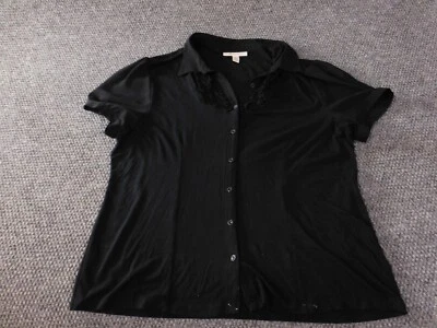 JM Collection Top Grande Negro Mujer Botón Rayón Elástico Clásico Informal Foto 1 de 4