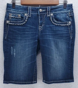 Miss Me Bermuda Jean Shorts Women's 27 Blue Denim Easy Fit Flap Pockets - Picture 1 of 10