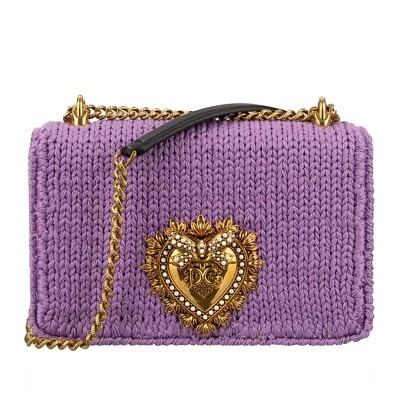 DOLCE & GABBANA Knitted Crochet Crossbody Clutch Bag DEVOTION Med. Purple Black - Image 1 of 4