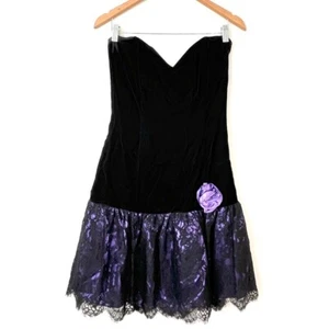 JESSICA McCLINTOCK Gunne Sax VTG Black Velvet Tule Strapless Prom Dress 11/12 - Picture 1 of 10