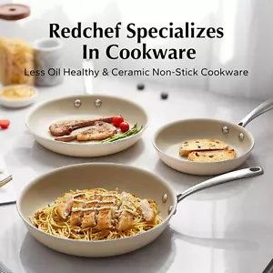 Non-Stick Skillet Set, Ceramic Skillet, Non-Toxic Cooking Pan, 8“ 9.5” 11” Beige - Picture 1 of 9