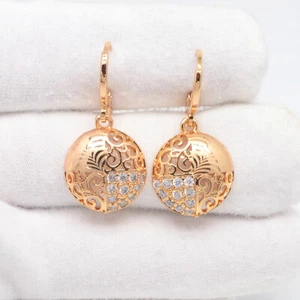 18K Yellow Gold Filled Clear Mystic Topaz Laser Caved Round Dangle Earrings - Picture 1 of 1