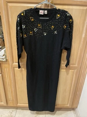 Rinzi Black 100% Lambswool Rhinestone & Bead Embellished Sweater Dress Size S - Image 1 of 4