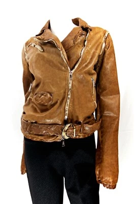 Chaqueta de cuero Giorgio Brato Teniente marrón con cremallera cinturón 46, ITALIA Foto 1 de 4