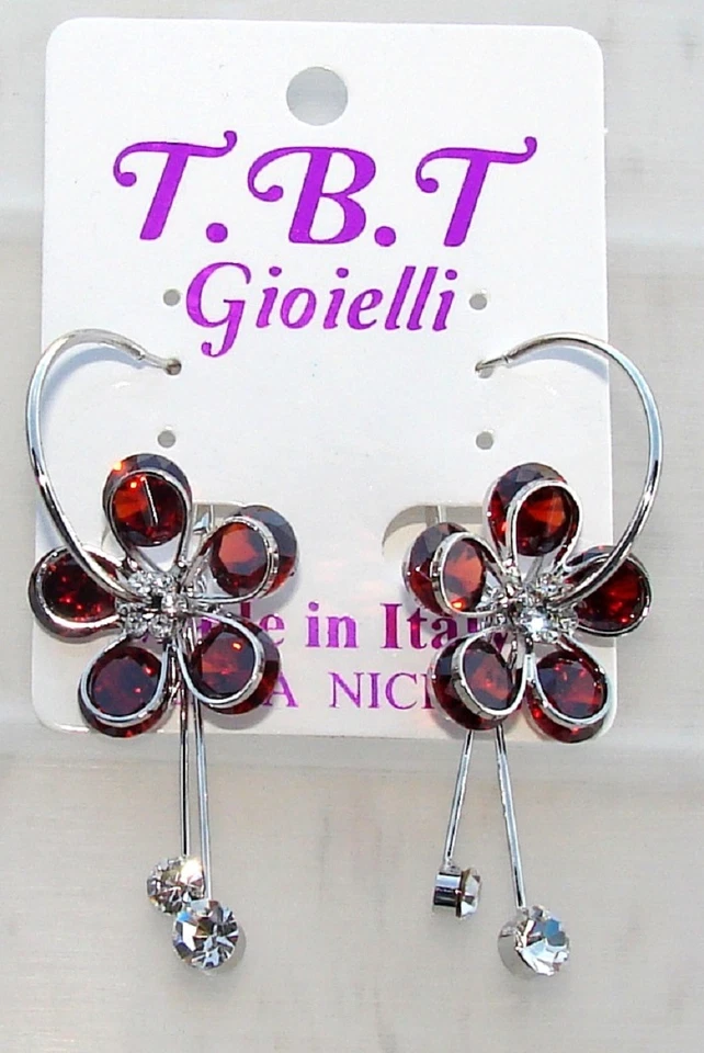 argento Orecchini con Fiori cristallo Cerchi da Donna Eleganti pendenti Rosso - Immagine 1 di 1