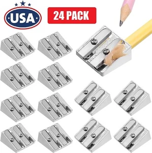 24pcs Magnesium Pencil Sharpener Survival 2-Hole Metal Pencil Sharpener Set USA - Picture 1 of 13
