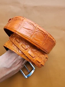 Tan 100% Genuine Exotic Leather Skin Men Belt Silver Buckle, Waist 34 to 44 in - Picture 1 of 8