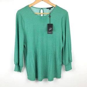 Adrianna Papell grün gepunktet Plissee Langarm Bluse Top Neu mit Etikett Größe S - Bild 1 von 5