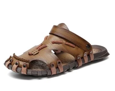 Sandalias de playa de verano para hombre informales punta cerrada imitación cuero ahuecado pantuflas talla Foto 1 de 4