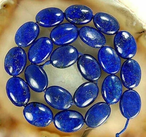 13x18mm Natural Egyptian Blue Lapis Lazuli Flat Oval Gemstone Loose Beads 15" - Picture 1 of 3