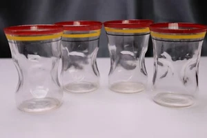 Vintage Early Anchor Hocking Fiesta Pinched Shot Glasses Yellow Red Black Rings - Picture 1 of 3