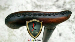 Antique Cane Walking Stick with Leather Carved Cane Light Comfortable Handle - Picture 1 of 7