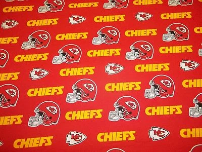 FABRIC TRADITIONS KANSAS CITY CHIEFS BRAND NEW DESIGN COLORS 58" WIDE 1/2 YARD PIECE 100% COTTON