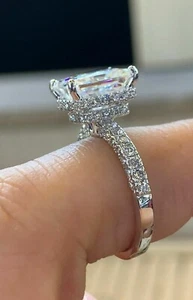 3Ct Radiant Created Diamond Double Hidden Halo Engagement Ring SilverGold Plated - Picture 1 of 8