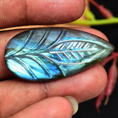 53.00 Cts Natural Labradorite Pear Hand Carving Flashy Untreated Loose Gemstone - Image 1 of 4