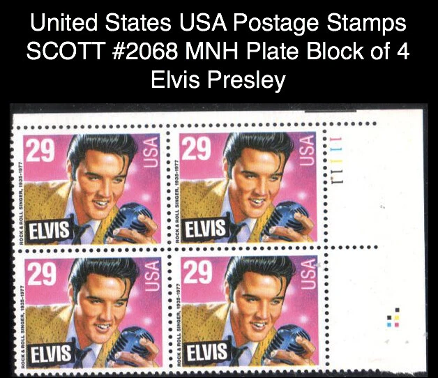 United States USA Postage Stamps SCOTT #2068 MNH Plate Block of 4 Elvis Presley - Image 1 of 1