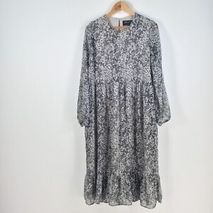 Decjuba womens dress size 12 grey long sleeve maxi geometric 057706