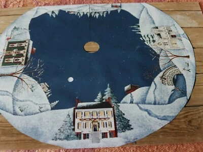 CATHERINE HOLMAN SNOW VILLAGE CHRISTMAS TREE SKIRT AMERICANA PAINTING PATTERN  - Image 1 of 4