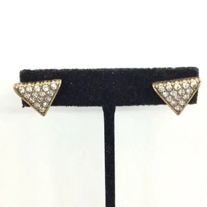 J. CREW RHINESTONE TRIANGLE EARRINGS STUD PIERCED ANTIQUED GOLD TONE GEOMETRIC - Picture 1 of 11
