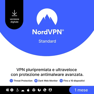 NordVPN Standard, 10 Dispositivi, 1-Mese, VPN e Cybersecurity, Codice Digitale