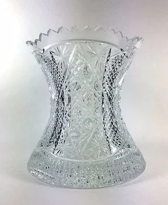 Signed Cut Crystal Hourglass Vase Stars and Buttons - Picture 1 of 6