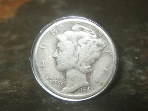 17mm  Vintage Antique Mercury Dime 900 Silver Coin Adjustable Sizes 6-9 Ring   - Picture 1 of 2