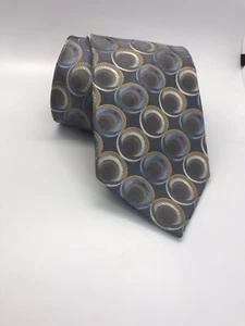 100 % Seide Krawatte geometrische Kreis Designs grau blau weiß Concepts by Claiborne gebraucht, in einwandfreiem Zustand - Bild 1 von 5