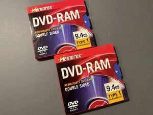 (2x) Memorex DVD-RAM 9.4 GB High Capacity Double Sided Rewritable Discs Type 1 - Picture 1 of 5