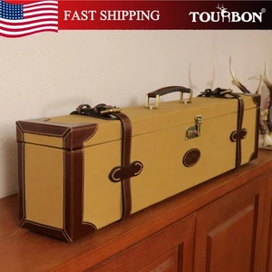 TOURBON 28"~32" Classic Canvas Leather Single Shotgun Motor Case w/Lock Gift US - Picture 1 of 24
