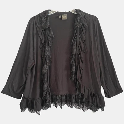 Etoile Ruffle Lace Fringe Cardigan XL Black Cocktail Whimsigoth Dark Romantic - Image 1 of 4