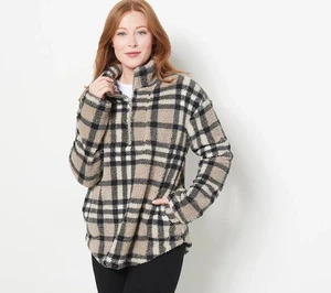 Koolaburra by UGG Brushed Back Sherpa Pullover-Portobello Plaid-Medium-A458762 - Picture 1 of 2