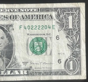 (RADAR/PALINDROME NOTE!) $1 Quad 4s Radar Fancy Serial Number F40222204E *2017A* - Picture 1 of 3