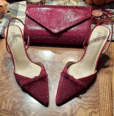 Zapatos y Monedero Rojo Lentejuelas, Nuevo con Etiquetas, Zapato Talla 8 Foto 1 de 4