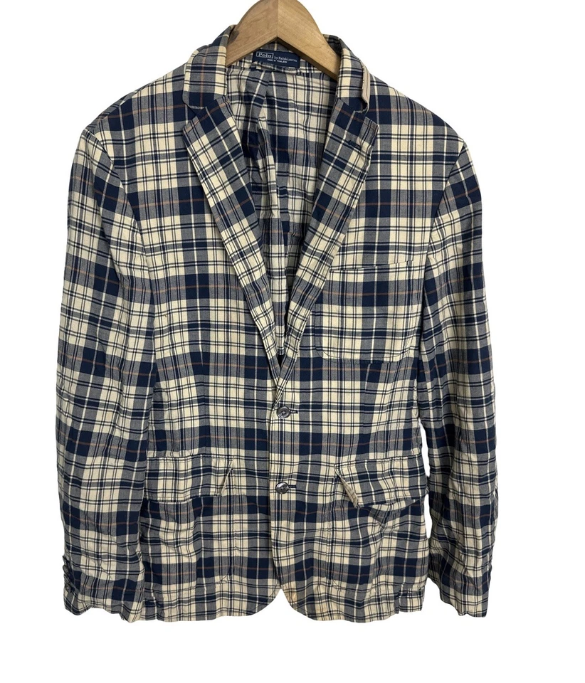 Abrigo deportivo a cuadros vintage Polo Ralph Lauren para hombre Blazer chaqueta talla mediana Foto 1 de 4