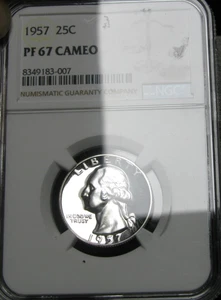 1957 PROOF Washington Quarter ---- NGC Proof-67 Cameo Slabbed Coin ---- #289C - Picture 1 of 4