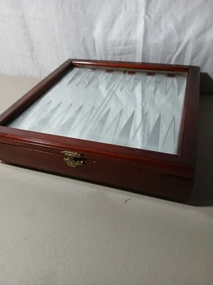 Vintage Backgammon Board Game | Etched Glass & Wood Frame | Dice & Checkers - Image 1 of 4