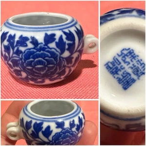 Alimentador de bañera de porcelana pintado a mano azul blanco para jaula de bambú chino para pájaros - Imagen 1 de 10