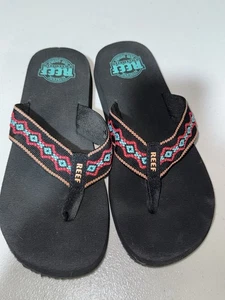 REEF Womens Size 9 Black/Malibu Sandy Flip Flop Beach Sandals - Picture 1 of 4