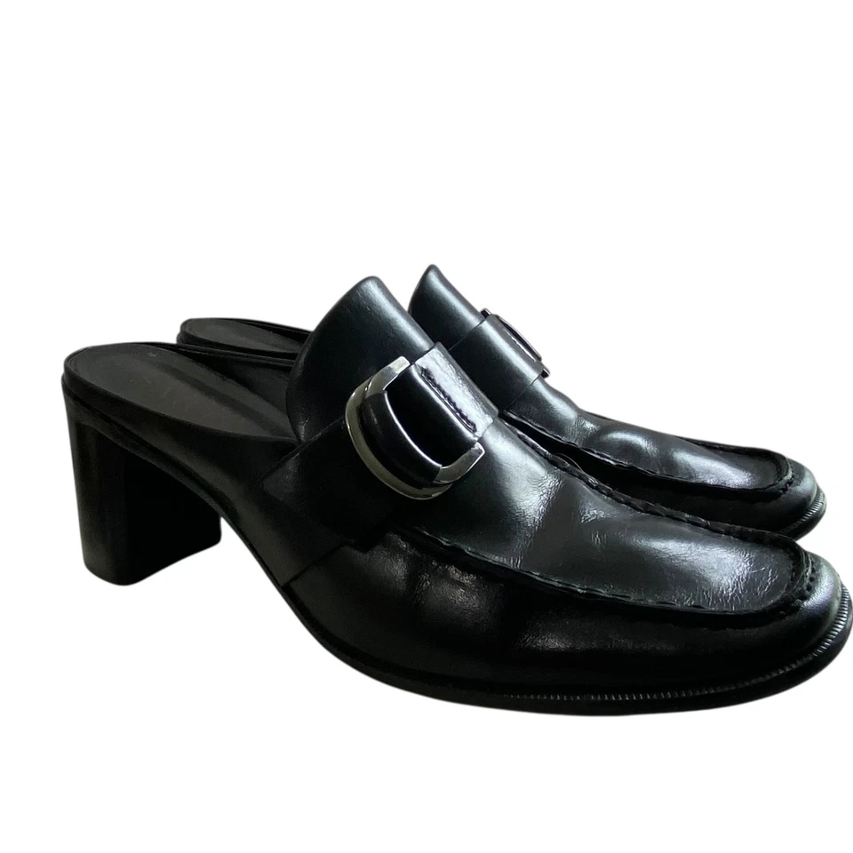 Mulas de cuero Franco Sarto punta cuadrada Y2K años 90 para mujer 8M negras bruja hada gótica Foto 1 de 4