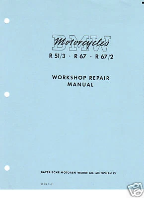 Vintage BMW Motorcycle R51/3, R67, R67/2 Shop Manual