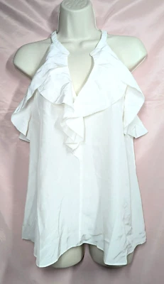 New With Tag Lilly Pulitzer Silk Top S Resort White TITA  Ruffled Palm Beach - Image 1 of 4
