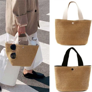 Ladies Wicker Handbag Bag Women Tote Beach Straw Woven Summer Rattan Basket Bag - Picture 1 of 23