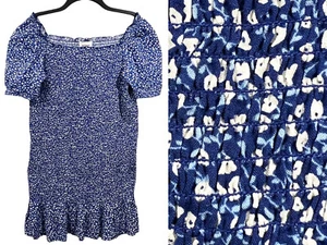 Mini Abito Monkl Off The Shoulder Taglia XL Blu Floreale Bianco Body Smocked Nuovo con etichette - Foto 1 di 12