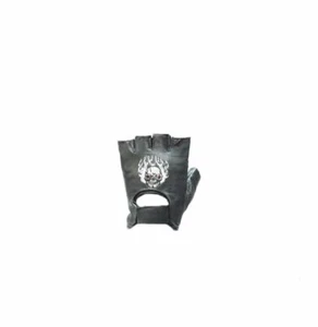 Guantes sin dedos de cuero genuino para motocicleta bordados calavera blanca, negros - nuevos - Imagen 1 de 5